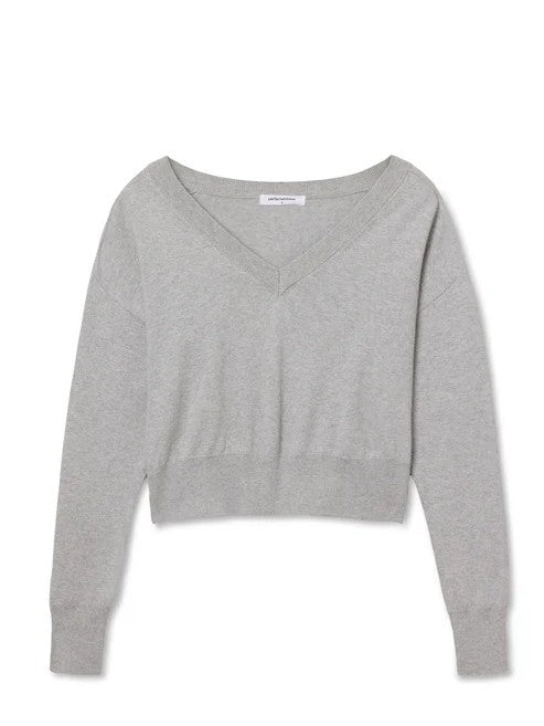 Georgina cotton cashmere v neck sweater - Heather Gray - Perfect White Tee