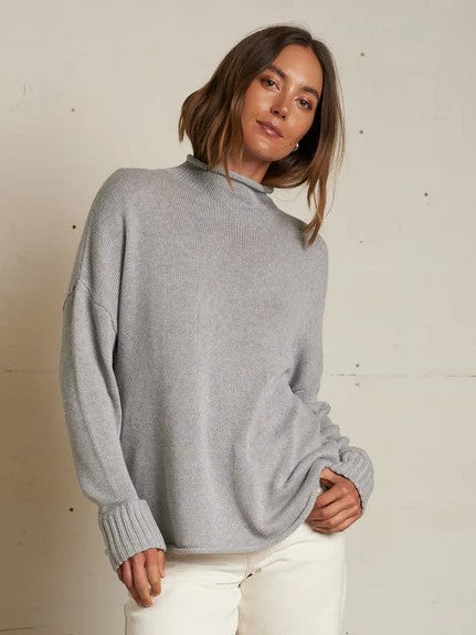 Nova cotton cashmere mock neck sweater - Heather Gray - Perfect White Tee