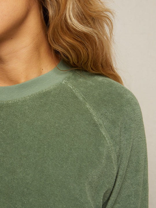 Saylor Terry Crewneck Sweatshirt - Aloe Green - Perfect White Tee