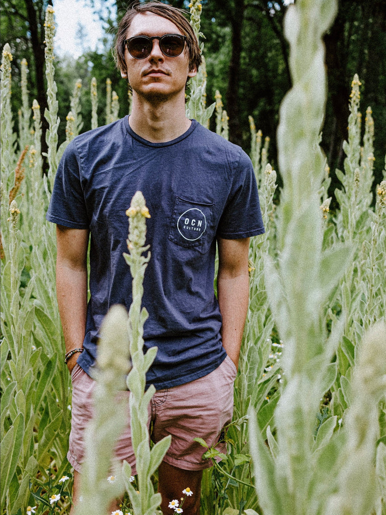 Organic Raw Pocket T-Shirt - Dark Navy /  OCN Culture Legacy Logo