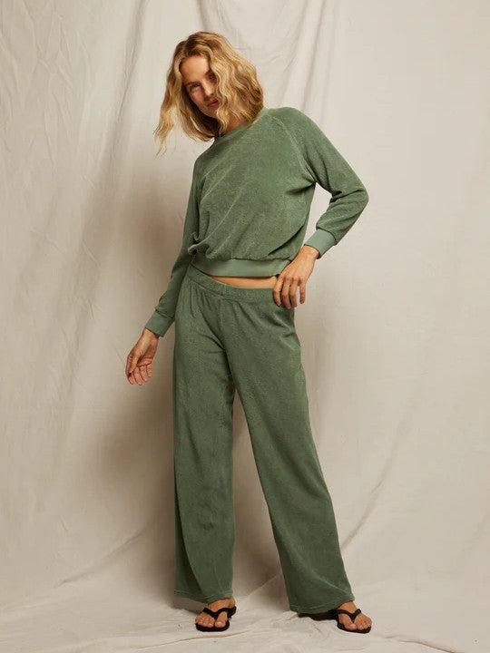 Saylor Terry Crewneck Sweatshirt - Aloe Green - Perfect White Tee