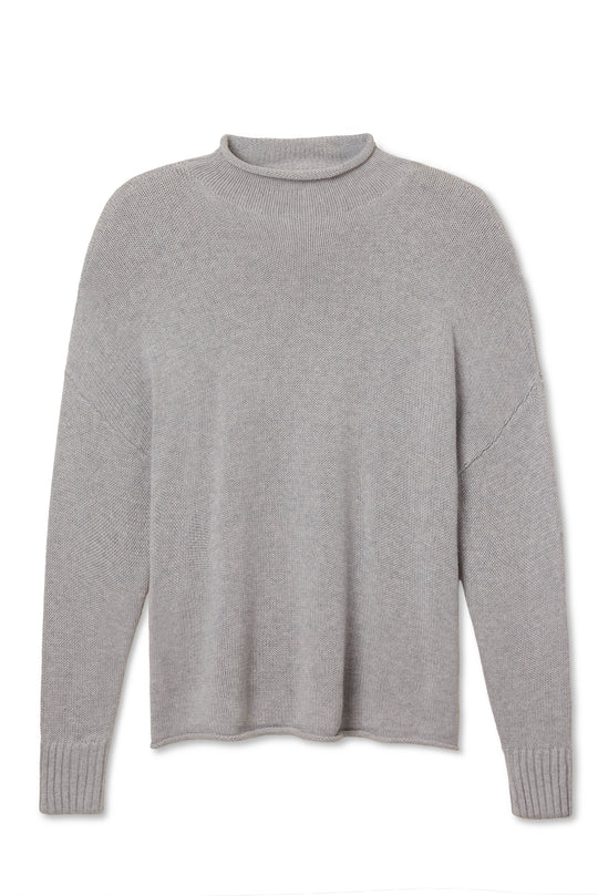 Nova cotton cashmere mock neck sweater - Heather Gray - Perfect White Tee
