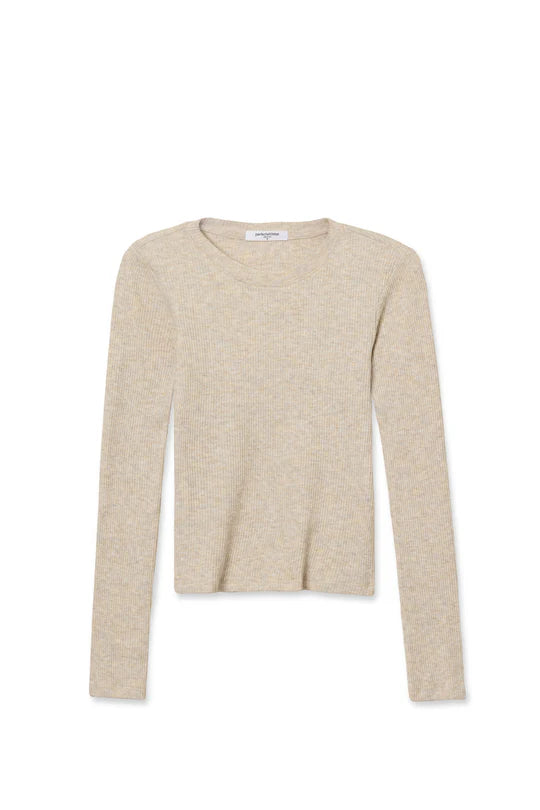 Jolie- sweater rib crew neck long sleeve - Oatmeal - Perfect White Tee