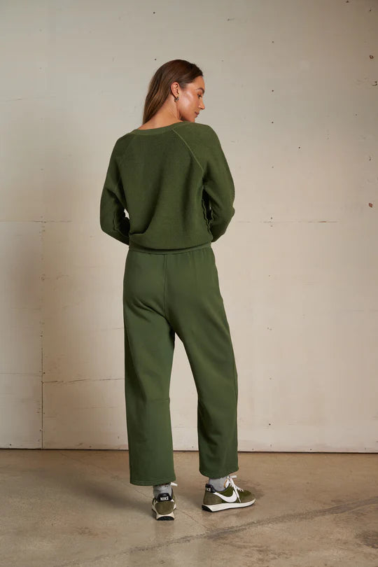 Zuri reverse fleece vneck raglan sweatshirt - Fern Green - Perfect White Tee