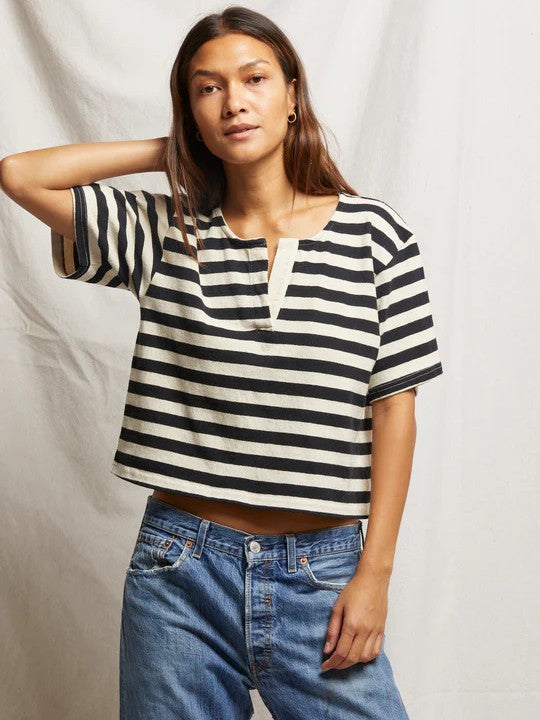 Sarah - Black & White striped T - Perfect White Tee