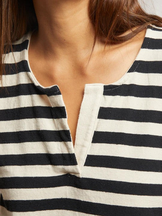 Sarah - Black & White striped T - Perfect White Tee